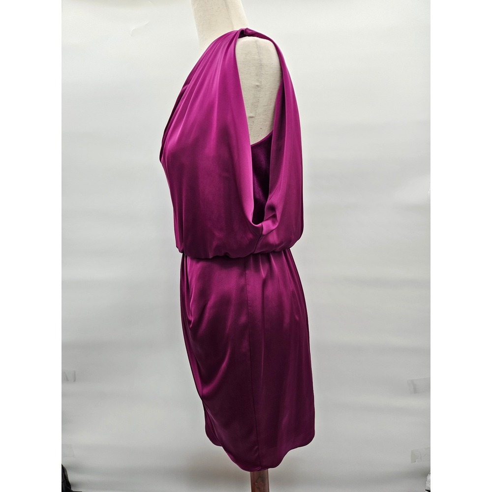 Aqua Womens One Shoulder Draped Satin Tulip Hem Cocktail Dress Plum Purple 6 - Picture 4 of 13